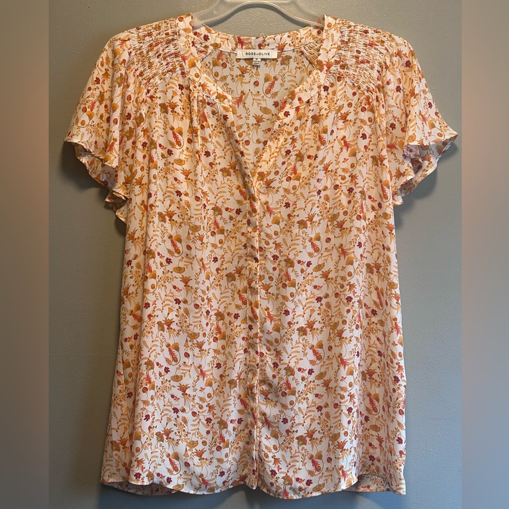 Rose+Olive   Button Down Orange /Cream Tone Blouse. Size 1X